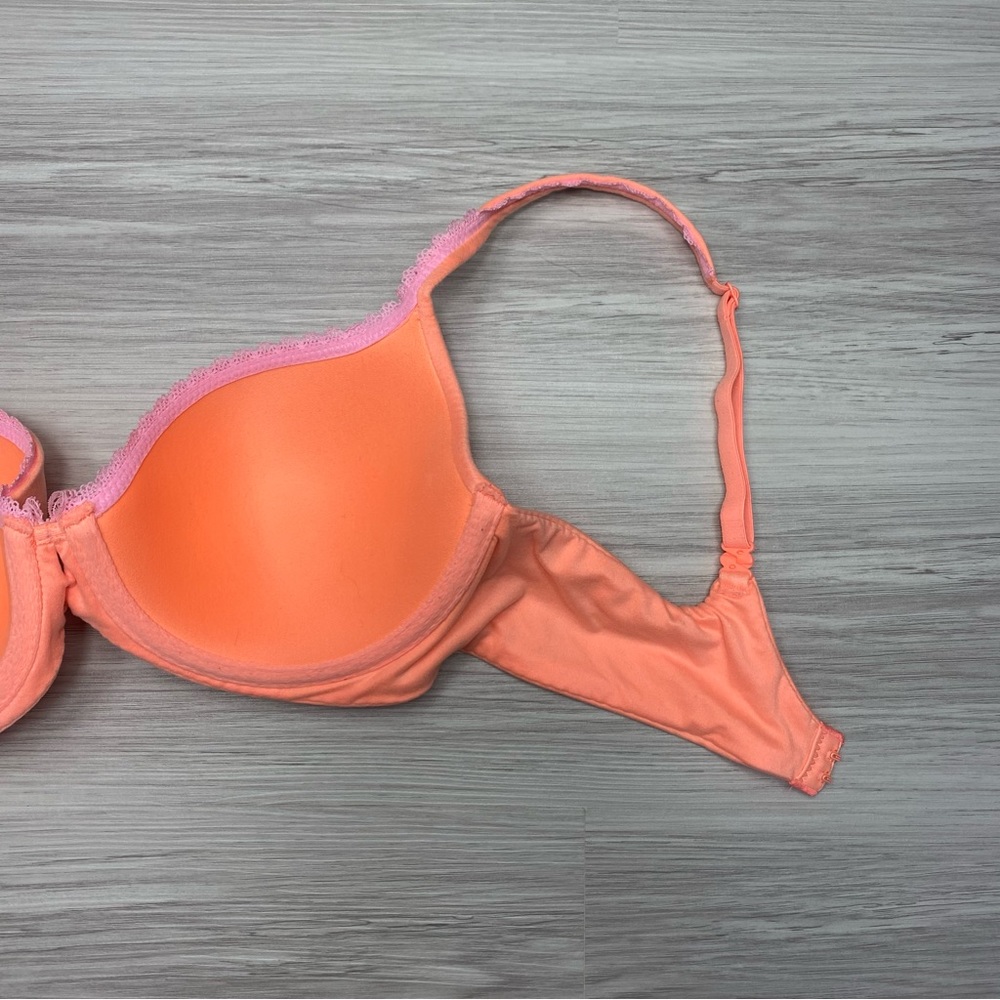 Victoria’s Secret lined Demi orange coral bra with baby pink lace size 34C - Picture 4 of 10